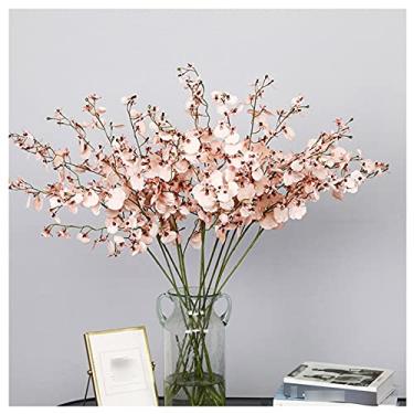 Imagem de LMJYU Flores artificiais orquídeas dançantes simulação flor high-end mesa de jantar flor interior sala de estar estilo pastoral decoração de flores de seda ornamentos flores falsas