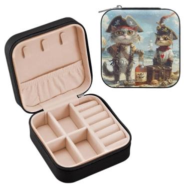 Imagem de YETTASBIN Caixa de joias de gato engraçada para adolescentes, meninas, mulheres, presente de aniversário, Natal, caixa de armazenamento portátil de couro PU, mini estojo de joias de viagem para colar