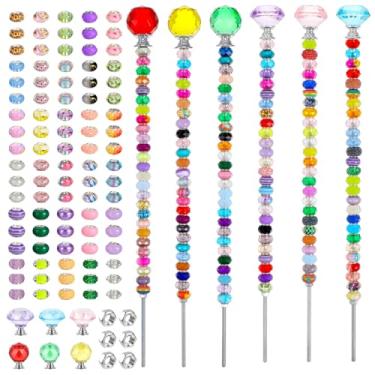 Imagem de MAQUITA Kit de 212 peças de estacas de jardim com contas de varinha de fada, kit de contas coloridas de jardim com topo de diamante de cristal, adequado para diferentes feriados, itens decorativos, ao