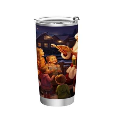Imagem de Wassud Copo de árvore de Natal e Papai Noel de 340 g com tampa e canudo, copo isolado a vácuo de parede dupla de aço inoxidável, caneca de café de viagem para bebidas frias e quentes