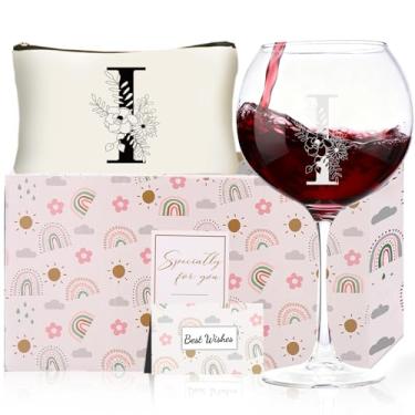 Imagem de Presentes de Natal para mulheres, taças de vinho com monograma com bolsa de maquiagem, presentes exclusivos de elefante branco de casamento para mãe, pai, irmã, professora, esposa, marido (I)