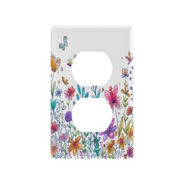 Imagem de Wassud Placa de cobertura de interruptor de luz, capas de tomada decorativas, placa de parede para tomadas elétricas, flores silvestres engraçadas, duplex, 11 x 6 cm
