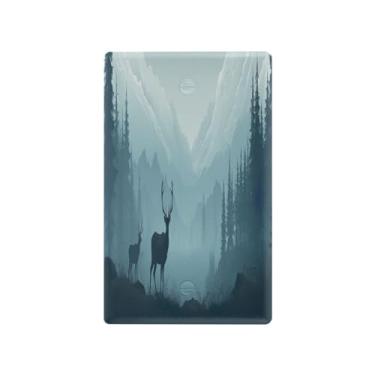 Imagem de Wassud Placa de cobertura para interruptor de luz, 1 capa de tomada em branco, placa de parede, cervo na floresta, decoração de casa, sala de estar, quarto, decoração