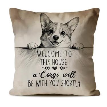 Imagem de CosxHabitat Capas de almofada Corgi 45,7 x 45,7 cm, presentes para amantes de Corgi, mulheres, homens, presentes para dono do pai, para casa, quarto, sala de estar