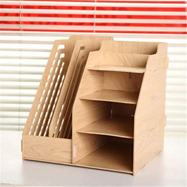 Imagem de LMJYU Organizador de arquivos, caixa de armazenamento de pasta de mesa, classificação e classificação de documentos, prateleiras de moldura de arquivo na mesa para colocar informações sobre