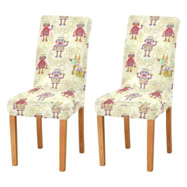 Imagem de Wassud Capas de cadeira de robôs coloridos para sala de jantar, capas elásticas para cadeiras de cozinha, laváveis, conjunto de 2