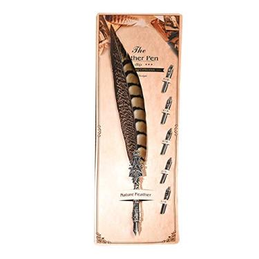 Imagem de Caneta-tinteiro clássica vintage de penas Caneta de caligrafia Quill Dip Pen Elegante Antigo Instrumento de escrita exclusivo para artistas escritores Estudantes feitos de liga de (Tipo 1)