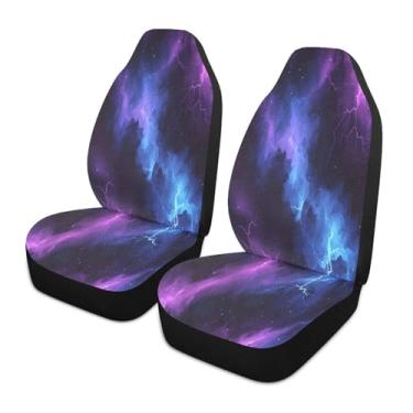 Imagem de CEBUGI Capas de assento de carro 2 peças capa de assento frontal respirável antiderrapante protetores de assento automóveis Flashes de relâmpago no céu noturno capas de assento para a maioria dos