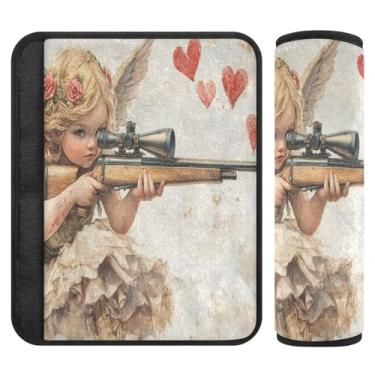 Imagem de Burbuja Capa para cinto de segurança de carro Valentine Cupid Protetor de cinto de segurança de carro macio confortável para alça de ombro de assento de carro, 1 par médio