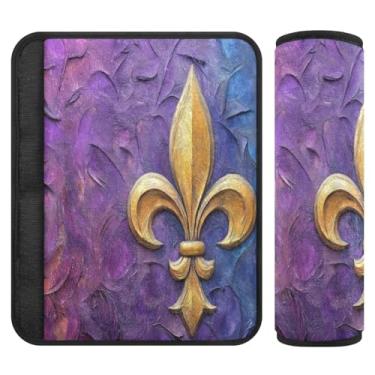 Imagem de Burbuja Capa para cinto de segurança de carro Mardi Gras Fleur-de-lis Protetor de cinto de segurança de carro macio confortável para alça de ombro de assento de carro, 1 par médio