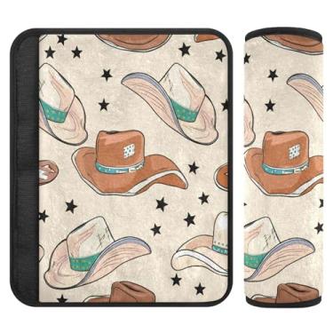 Imagem de Burbuja Capas para cinto de segurança de carro Cowboy Hats Protetor de cinto de segurança de carro macio confortável para alça de ombro de assento, 1 par médio