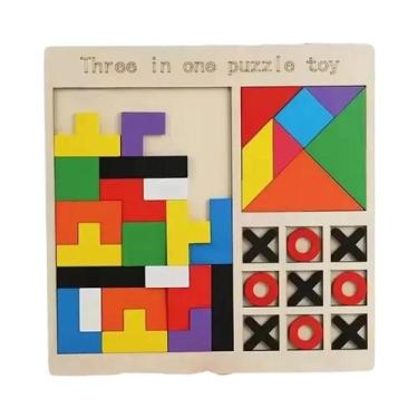 Imagem de Blocos De Quebra-Cabeça Educacional 3D Coloridos De Madeira Montessori