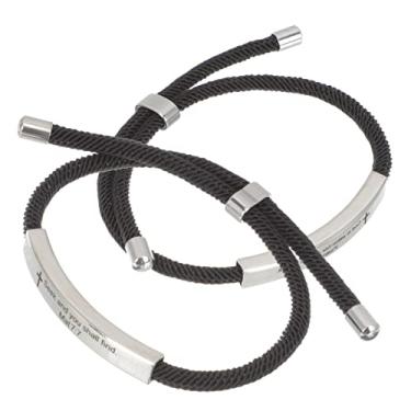 Imagem de 2 pulseiras de corda preta feitas à mão de aço de titânio com citações inspiradoras presente para Natal, formatura, dia das mães, mais correntes de mão decorativas modernas