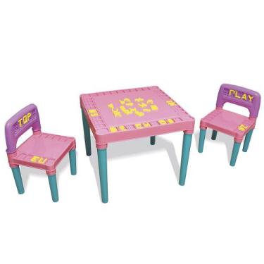 Imagem de Mesa Infantil Rosa 2 Cadeiras Educativas Para Crianças Tritec - Maral 
