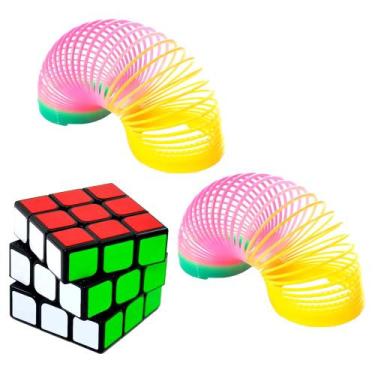 Imagem de Kit com 2 Molas Maluca Colorida + Cubo Mágico Brinquedos Clássicos - F