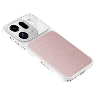 Imagem de HAOMRIYL Capa para Oppo Find X9/X9pro, capa de couro PC de cor de emenda rígida à prova de choque fina proteção anti-impressão digital, rosa, X9