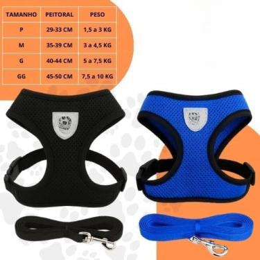 Imagem de Coleira Peitoral Ajustável para Cachorro e Gato com Guia – Peitoral Respirável Refletivo, Confortável e Seguro, Material Poliéster para Passeio(KIT 1 Preta + 1 Azul,GG)