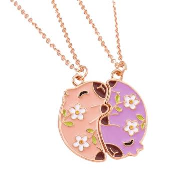 Imagem de Saalort Colar Best Friend para 2, coração dividido, capivara, joia combinando amizade para mulheres Bestie, Medium, Zinco, Zircônia cúbica