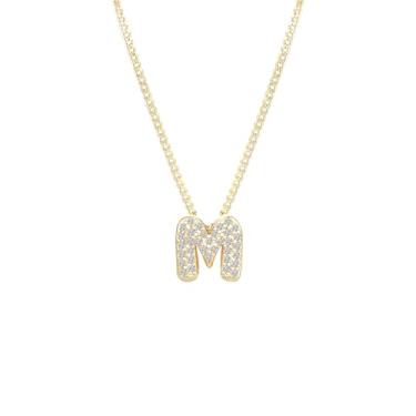 Imagem de Colar feminino banhado a ouro 14K com inicial – pingente grosso de letras de bolhas com strass, joia de nome personalizado para ela, colar delicado e elegante, presente de dia dos namorados