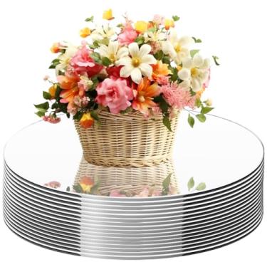 Imagem de LUDEOU 13 peças de espelhos redondos para centros de mesa de centro de mesa de 2 mm de espessura, espelhos circulares, bandejas, placas, placa de vela espelhada para decorações de mesa de casamento