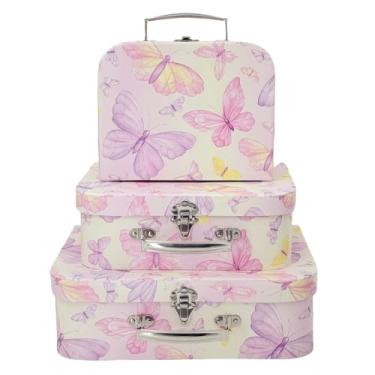 Imagem de Amedoo Conjunto de 3 malas de papelão decorativas com tampas, mini malas, caixas fofas (borboleta)