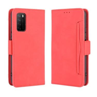 Imagem de Capa para HUAWEI Honor Play 4,Retro magnético Flip Case,Design de carteira de couro PU com slots de cartão removíveis -Red