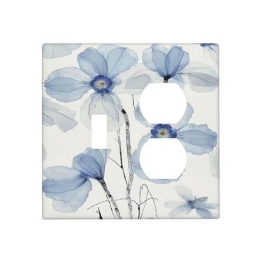 Imagem de Naiqadnehz Capas de tomada minimalistas flores azuis, 1 interruptor 1 interruptor duplex, capas de placa de interruptor de luz elétrica, placa decorativa de parede, capa de tomada para sala de estar