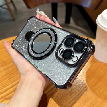 Imagem de Capa de celular com suporte magnético e espelho brilhante para iPhone 14 15 16 Plus 13 12 11, capa protetora com revestimento, preta, para iPad Pro 13 (2024)