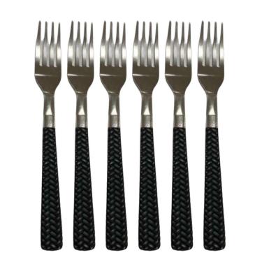 Imagem de Kit 6 Garfos De Mesa Inox Cabo Preto Resistente