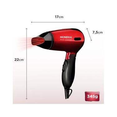 Imagem de Secador de Cabelos Mondial Max Travel SC-10 1200W Bivolt Preto/Vermelho