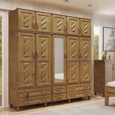 Imagem de Guarda-roupa Tripartido 10 Portas 6 Gavetas Berlim Imbuia Madeira Pinus - Cavazotto
