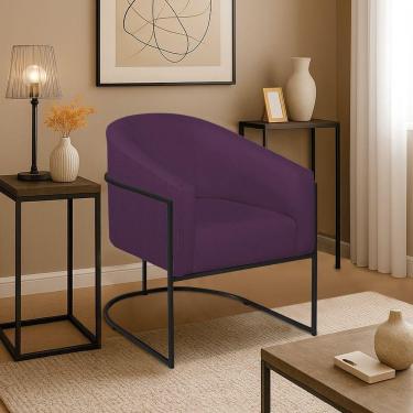 Imagem de Poltrona Decorativa Jade Moderno Escritório Confortável Luxo Base De Ferro Preto Suede Roxo