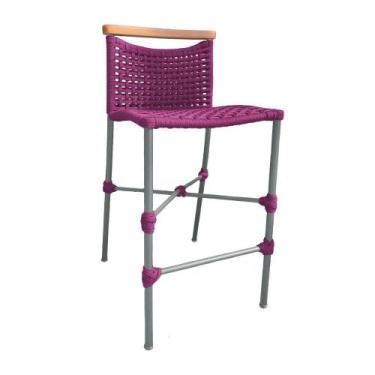 Imagem de Banqueta Anne Em Corda Náutica Base Em Alumínio Cinza Com Detalhe Em M