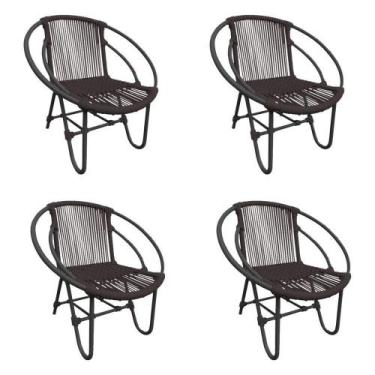 Imagem de Kit 4 Cadeiras Decorativa Julia Em Corda Náutica E Base Em Alumínio Pr