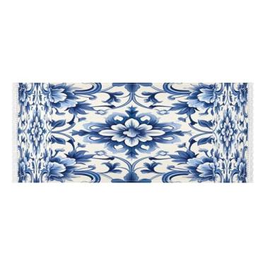 Imagem de Wassud Capas de lavadora e secadora de azulejos de flor azul, protetor de lavadora com sacos de armazenamento, capa de geladeira à prova de poeira com bolsos para lavanderia doméstica, cozinha, 120 x