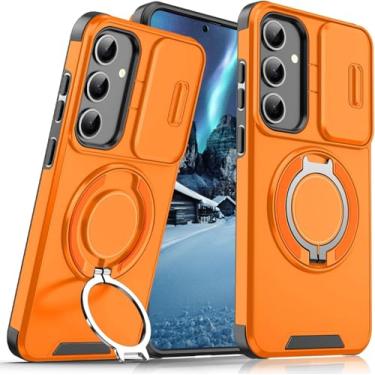 Imagem de Ethanhulle Capa para Samsung Galaxy S26 com anel magnético de suporte, capa de proteção completa resistente à prova de choque militar resistente para Samsung S26 5G (laranja)