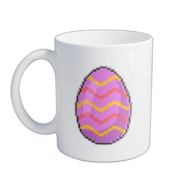 Imagem de Caneca Xícara de Café Porcelana 300ml Feliz Páscoa Estilo Pixel Rosa