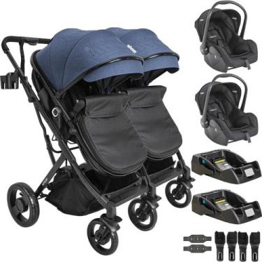 Imagem de Carrinho Kiddo para Gemeos com 2 Bebe Conforto 2 Base Vox II Marinho