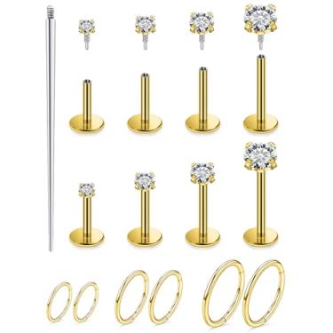 Imagem de Xnsjeyy Brincos de nariz 18G 16G com rosca interna e costas planas 316L aço cirúrgico tragus para frente hélice concha cartilagem lóbulo brincos stud medusa labret lábio piercing argolas para joias