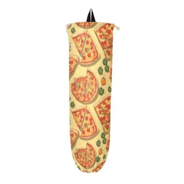 Imagem de Fatias de pizza em um suporte de saco plástico amarelo, suporte de saco de plástico para armário, suporte de saco plástico para montagem na parede