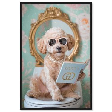 Imagem de Linda decoração de parede para animais de estimação Goldendoodle Toilet Time da Art Remedy, moldura preta, 25 x 38 cm