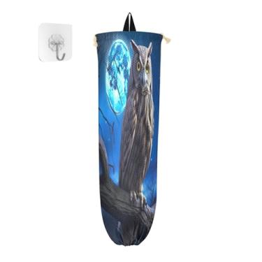 Imagem de Coruja sentada empoleirada em um galho dispensador organizador de saco plástico, suporte de sacola de supermercado, organizador de bolsas para armazenamento de sacolas plásticas de cozinha