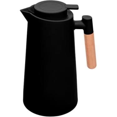 Imagem de Garrafa Térmica 1L Preta – Tampa de Madeira Conserva Quente e Frio, Ideal para Café, Chá e Água