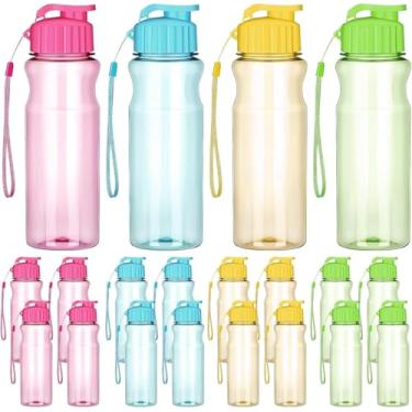 Imagem de M-Aimee 20 garrafas de água de plástico para crianças a granel, 500 ml, academia, esportes, reutilizáveis, grandes garrafas de bebida com flip top, à prova de vazamento para festas, atividades ao ar