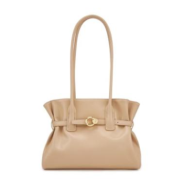 Imagem de ELLE Bolsa de ombro com alça superior de couro legítimo, média, Camelo claro