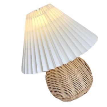 Imagem de GLOGLOW Iluminação Interna Lâmpada Vintage Estética Plissada de Rattan para Sala de Estar, Com Abajur Exclusivo e Iluminação Suave para Mesa de Cabeceira, Mesa Lateral de Estudo, Lâmpada de Pequena,