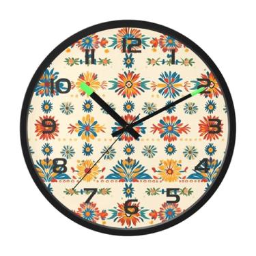 Imagem de CEBUGI Relógio de parede com luz noturna de 30,5 cm, que brilha no escuro, com sensor de voz, padrão ucraniano, funciona a bateria para decoração de quarto e sala de estar