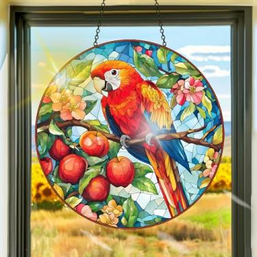 Imagem de Apanhador solar de acrílico colorido, decoração de janela suspensa de papagaio, arte de parede de arco-íris, para sala de estar, quarto, varanda, decoração de jardim interno e externo, 19 x 19 cm