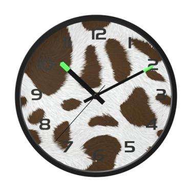 Imagem de CEBUGI Relógio de parede com luz noturna de 30,5 cm, que brilha no escuro, com sensor de voz, padrão de couro bovino, funciona a bateria para decoração de quarto e sala de estar