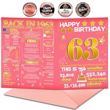 Imagem de Joycard Cartão de aniversário de 63 anos com envelope, decorações de aniversário de 63 anos para mulheres, presentes de aniversário para mãe, cartões de feliz aniversário para esposa de 63 anos, em